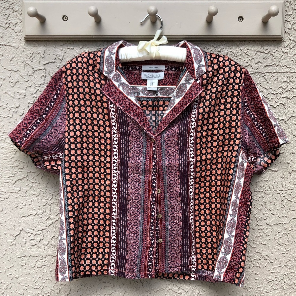 NWT Rachel Zoe Linen Button Down Aztec Top